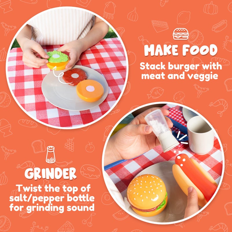 JOYIN 34 PCS Kitchen Toy Set, BBQ Play Grill, Cooking Toy Set, Little Chef Play, Kids Grill Playset Interactive BBQ for Kids with Light & Sound, Birthday Gift for Boys Girls - Image 4