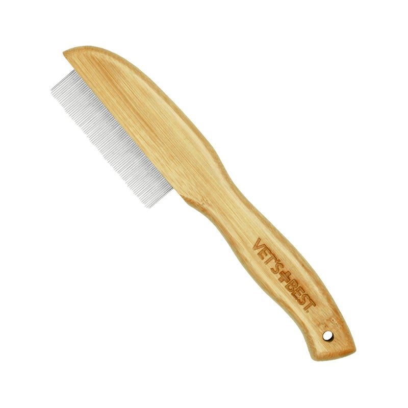 Vet's Best Flea Comb | Real Bamboo with Contour Grip Handle | for Dogs and Cats, Brown - Image 1