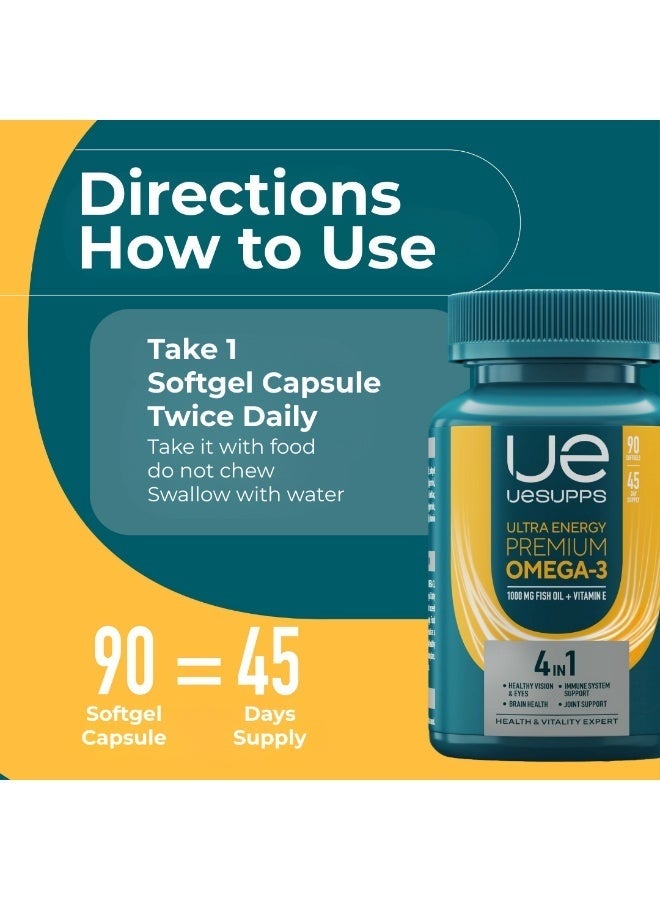 جي ام بي مكمل أوميغا 3 من يو سابس | زيت سمك فاخر مع EPA وDHA من سمك السلمون والماكريل والسردين | مع فيتامين E | تركيبة فائقة الطاقة | 90 كبسولة هلامية - Image 5