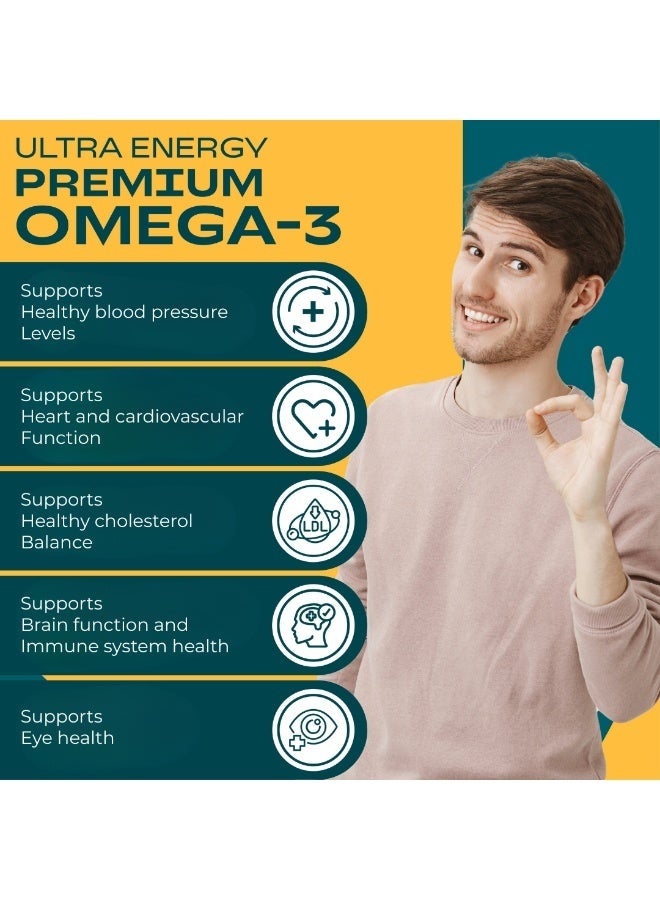 جي ام بي مكمل أوميغا 3 من يو سابس | زيت سمك فاخر مع EPA وDHA من سمك السلمون والماكريل والسردين | مع فيتامين E | تركيبة فائقة الطاقة | 90 كبسولة هلامية - Image 4