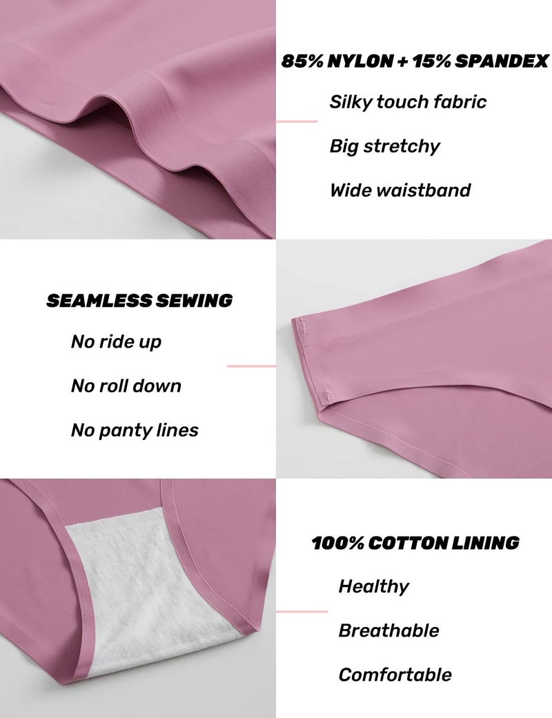 Caterlove Women's Seamless Underwear No Show Stretch Bikini Panties Silky Invisible Hipster 6 Pack (A, Small) - Image 3