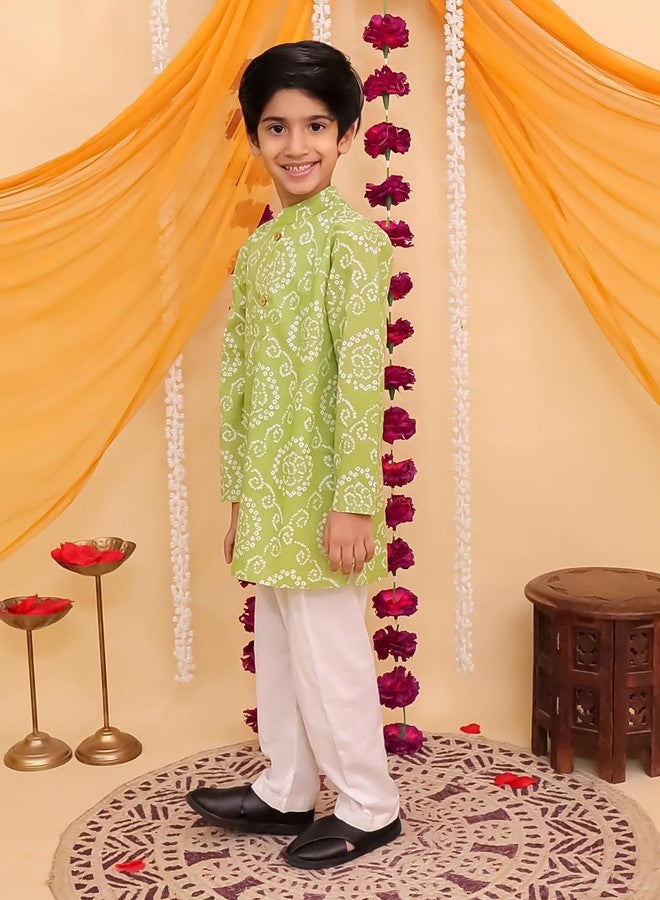 AJ DEZINES Kids Cotton Full Sleeve Floral Printed Green Kurta Pajama Set for Boys - Ethnic wear | Special Occasion & Traditional Outfit |Kurta Set for Boys - Regular Fit (1282-GREEN-12-18M-0) - Image 5
