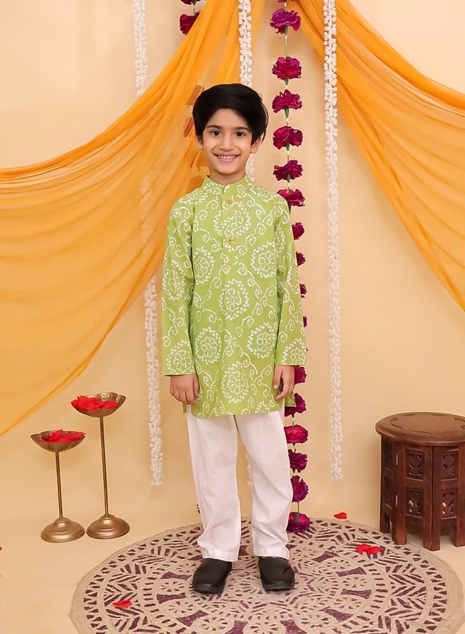 AJ DEZINES Kids Cotton Full Sleeve Floral Printed Green Kurta Pajama Set for Boys - Ethnic wear | Special Occasion & Traditional Outfit |Kurta Set for Boys - Regular Fit (1282-GREEN-12-18M-0) - Image 2