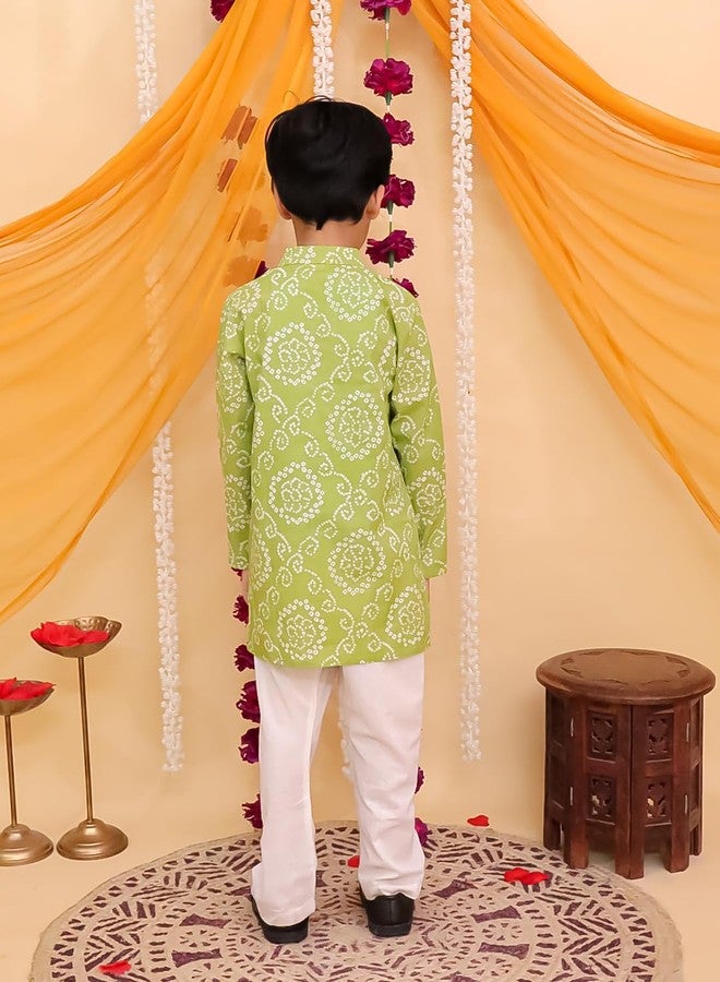 AJ DEZINES Kids Cotton Full Sleeve Floral Printed Green Kurta Pajama Set for Boys - Ethnic wear | Special Occasion & Traditional Outfit |Kurta Set for Boys - Regular Fit (1282-GREEN-12-18M-0) - Image 3
