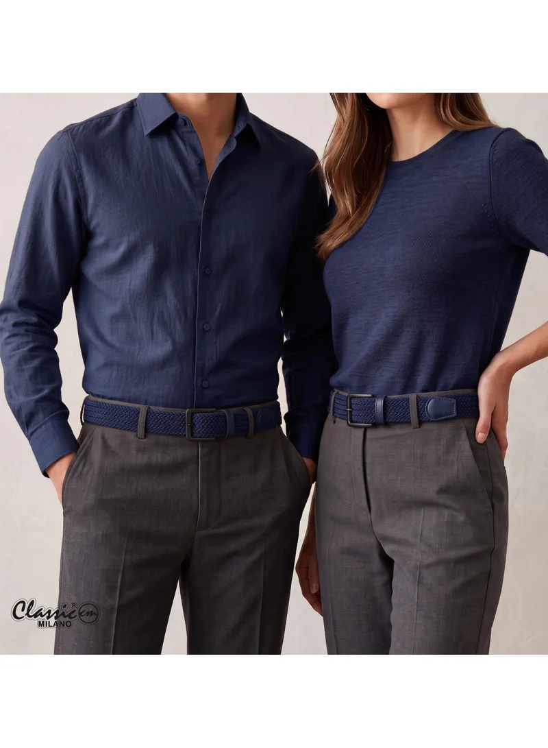 Classic Milano Blue (DWE-312) Classic Milano Braided Cotton Elastic Stretch Belt for Men & Women, Woven Canvas Web Belt with Gift Box, Adjustable Men's Belt | Full Length: 110CM (Free Size - Fits up to the waist of 40 Inches / 100 CM)  | Best Price UAE