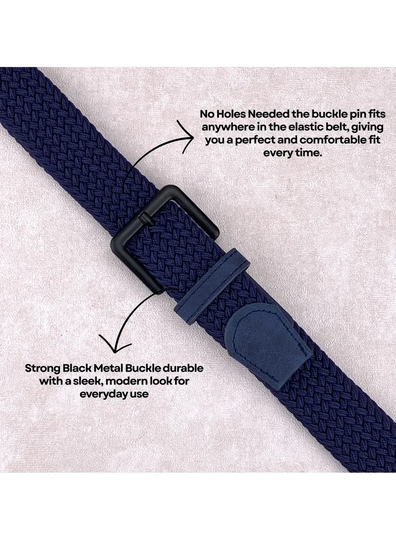 Classic Milano Blue (DWE-312) Classic Milano Braided Cotton Elastic Stretch Belt for Men & Women, Woven Canvas Web Belt with Gift Box, Adjustable Men's Belt | Full Length: 110CM (Free Size - Fits up to the waist of 40 Inches / 100 CM)  | Best Price UAE