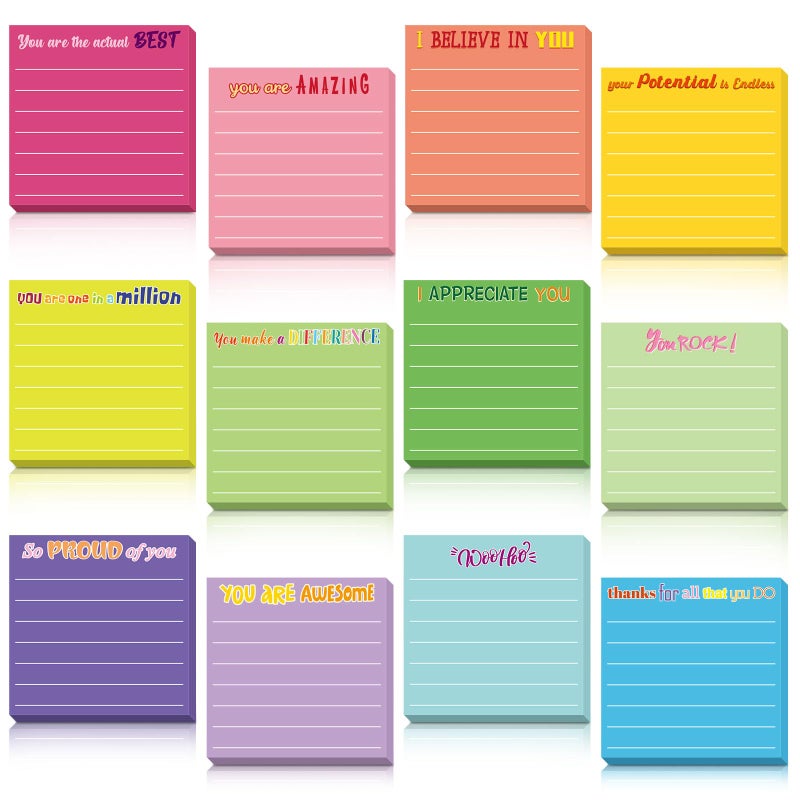 Yinder Inspirational Sticky Notes Thank You Gift Motivational Sticky Note Pad Employee Appreciation Week Gift Bulk for Coworker Teacher Nurse Office Groups 3 x 3''(Appreciation,Classic Color,12 Pcs) - Image 1