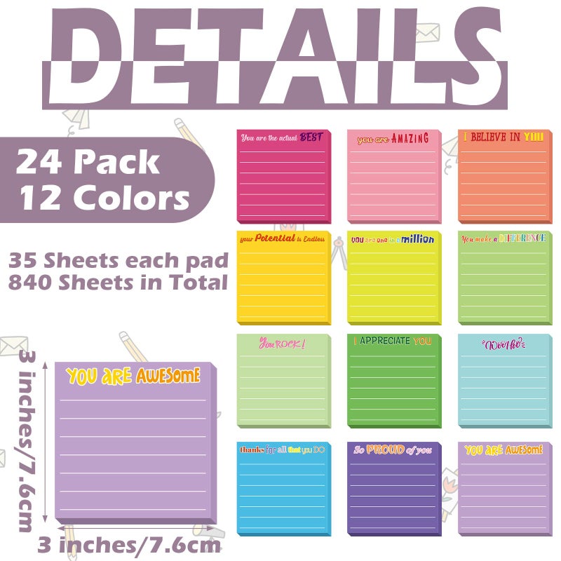 Yinder Inspirational Sticky Notes Thank You Gift Motivational Sticky Note Pad Employee Appreciation Week Gift Bulk for Coworker Teacher Nurse Office Groups 3 x 3''(Appreciation,Classic Color,12 Pcs) - Image 2