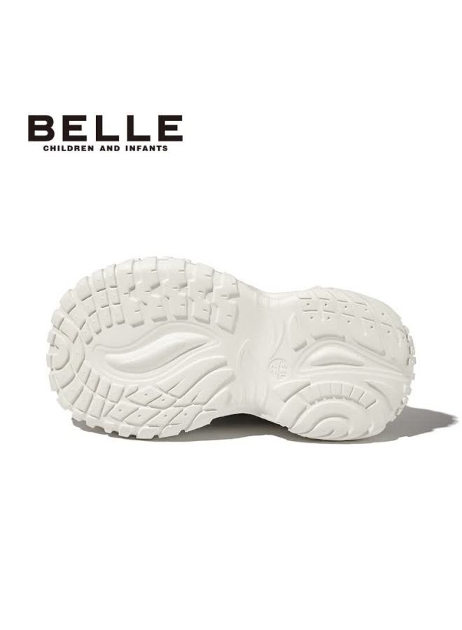 Belle Kids Mesh Sports Shoes With No-tie Twist Buckle, Breathable Outdoor Running Sneakers, Beige, Size 31