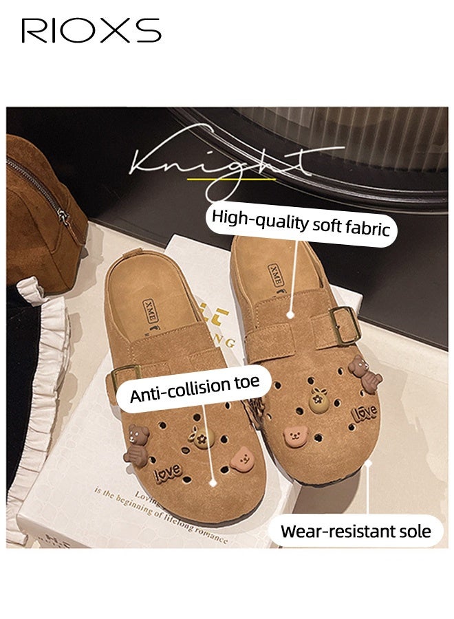 RIOXS Suede Clogs For Women, Ventilated Hollow Mules, Women's Slip-on Potato Shoes, Footbed Suede Cork Clogs Mules, Ladies House Slipers With Arch Support, Breathable Womens Suede Clogs Shoes, Casual Slip-on Mules For Mom/ Girlfriend/ Wife/ Sisters-Light Brown Mules  - Image 5