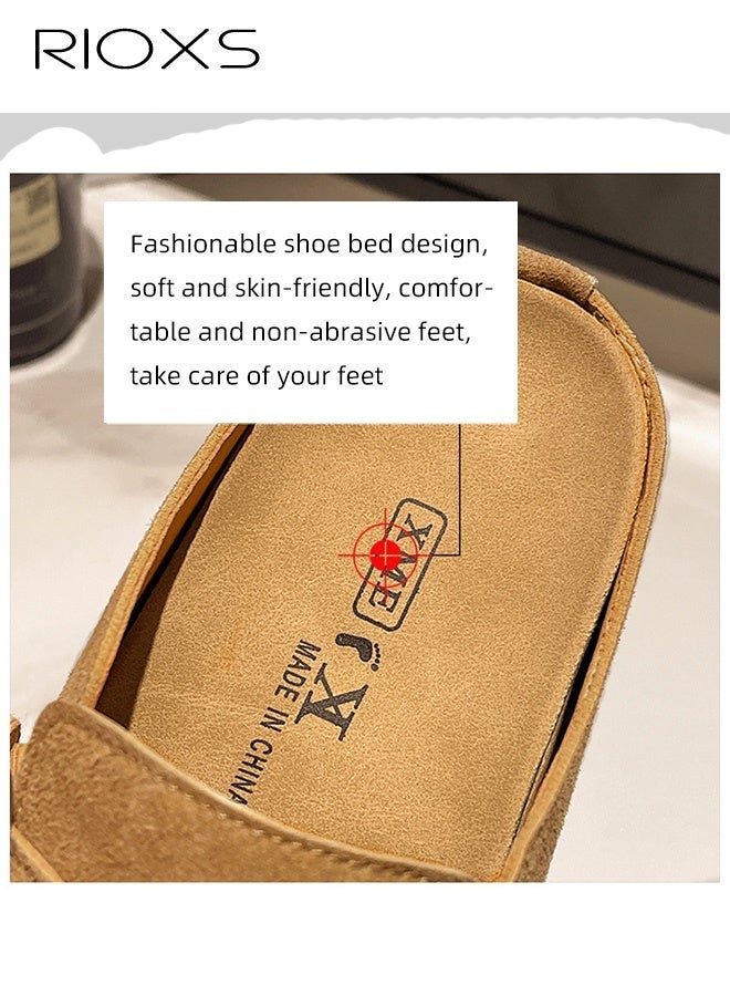 RIOXS Suede Clogs for Women, Funny Slip-on Potato Shoes with Ventilated Holes and Adjustable Buckles, Women's Comfort Cork Clog Mule, Breathable Footbed Suede Cork Clogs Mules, Non-slip Ladies House Slipers with Arch Support, Casual Slip Ons Mules for Mom Girlfriend Wife Sisters, Clog Slippers Brown Mules - Image 5