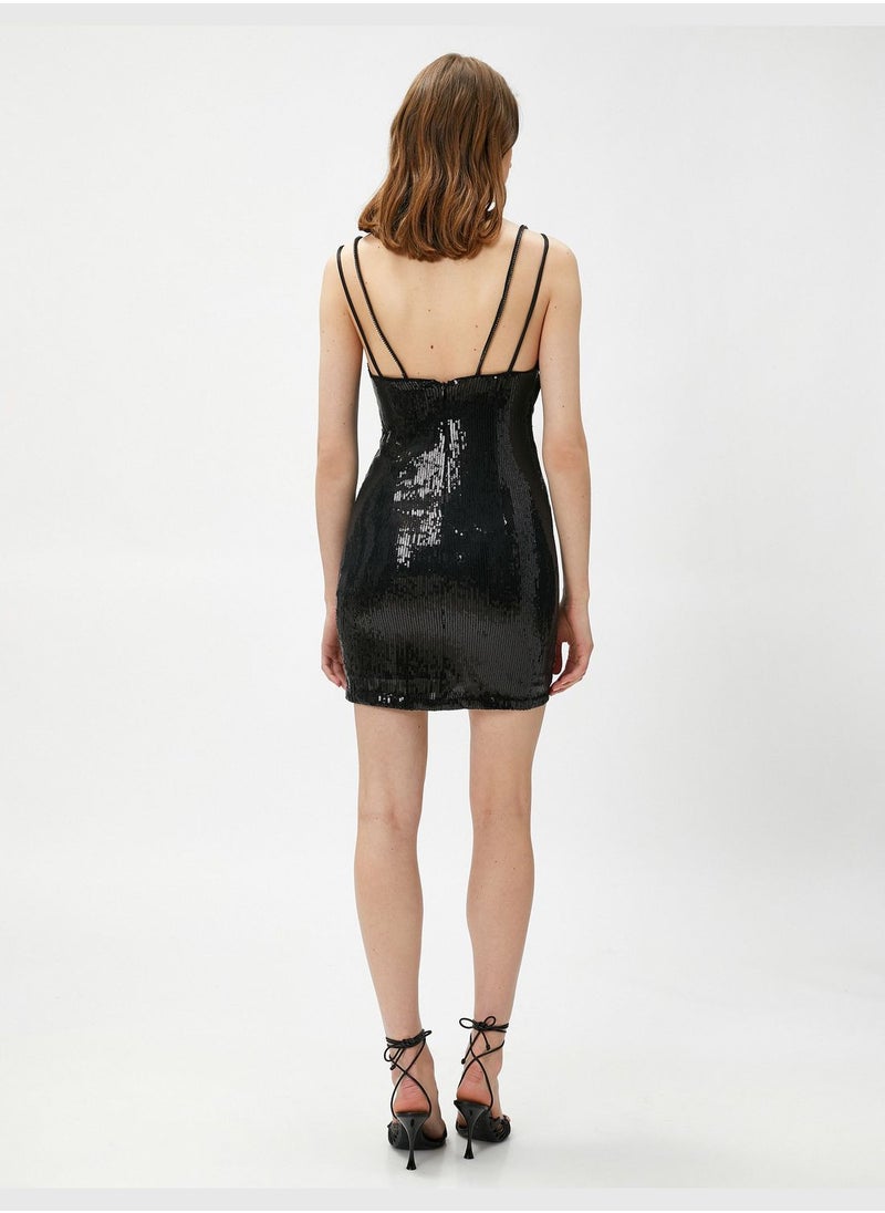 KOTON Mini Party Dress Sequined Straps Detail  - Image 4