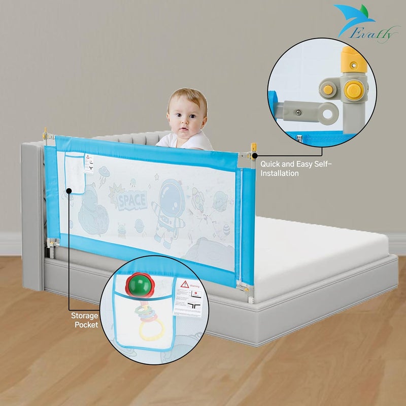 Evafly Bed Railing for Baby Safety Astronaut Print, L-180cm x Adjust Height Between 68-93cm, Single Side Bed Rail for Infant & Toddler's Safety-Blue - Image 4