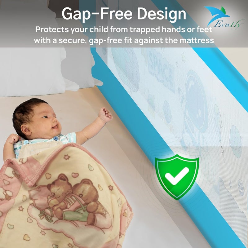 Evafly Bed Railing for Baby Safety Astronaut Print, L-180cm x Adjust Height Between 68-93cm, Single Side Bed Rail for Infant & Toddler's Safety-Blue - Image 5
