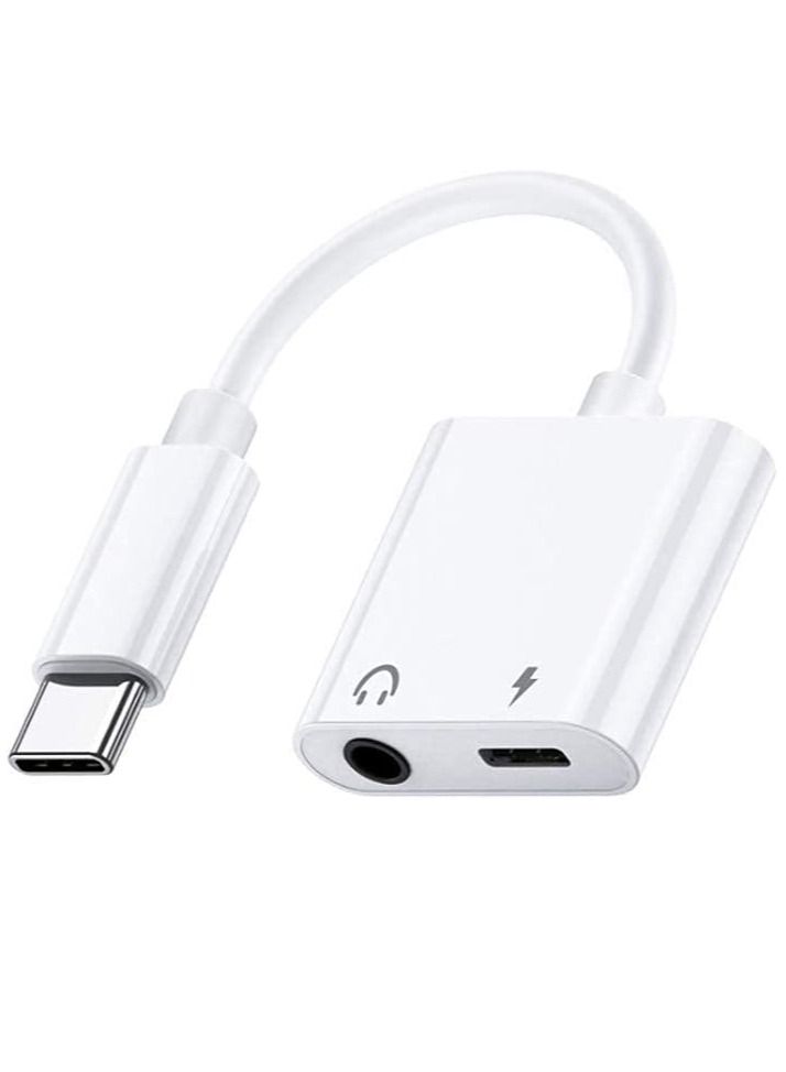 Ntech محول شاحن وسماعة رأس USB C إلى مقبس صوت 3.5 مم 2 في 1 USB C إلى مقبس صوت Aux مع كابل دونجل شحن سريع PD متوافق مع Galaxy S22/S21/S20/S20+ Ultra Note 20/10 Pixel 6/5/4/3 XL (أبيض) - Image 1