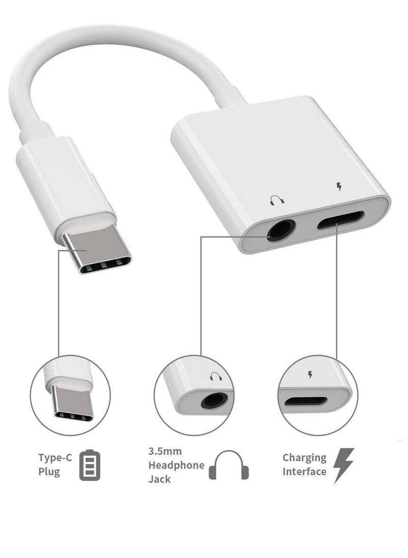 Ntech محول شاحن وسماعة رأس USB C إلى مقبس صوت 3.5 مم 2 في 1 USB C إلى مقبس صوت Aux مع كابل دونجل شحن سريع PD متوافق مع Galaxy S22/S21/S20/S20+ Ultra Note 20/10 Pixel 6/5/4/3 XL (أبيض) - Image 2