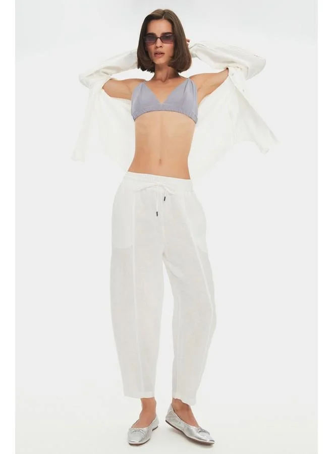 JUNE June Women Exclusive 100% Linen Elastic Waist Trouser Ecru