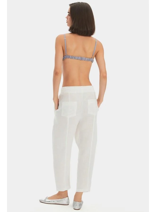JUNE June Women Exclusive 100% Linen Elastic Waist Trouser Ecru