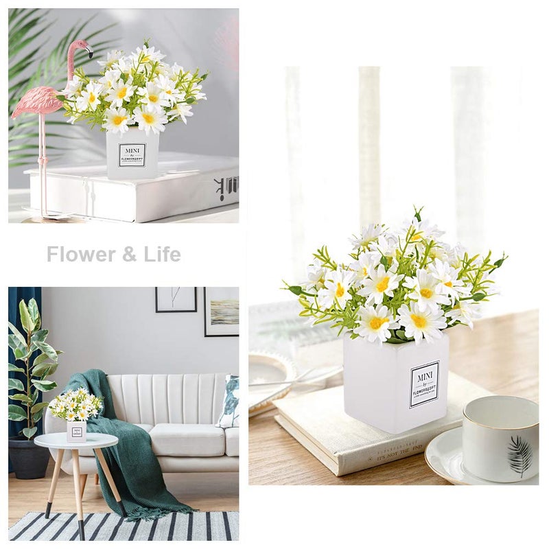 AIFUSI Artificial Flowers  Faux Flowers in Vase Small White Daisy Decor Mini Silky Artificial Daisies Fake Plant Flower Decor for Home Decor Indoor Centerpiece Table Decorations - Image 2