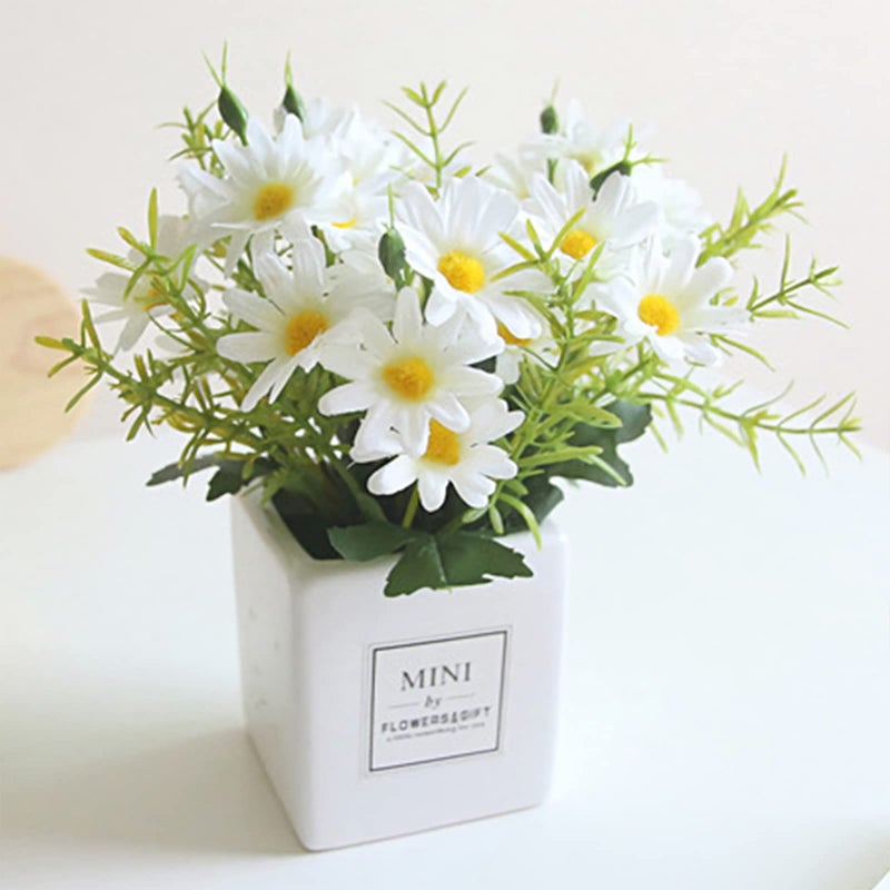 AIFUSI Artificial Flowers  Faux Flowers in Vase Small White Daisy Decor Mini Silky Artificial Daisies Fake Plant Flower Decor for Home Decor Indoor Centerpiece Table Decorations - Image 1