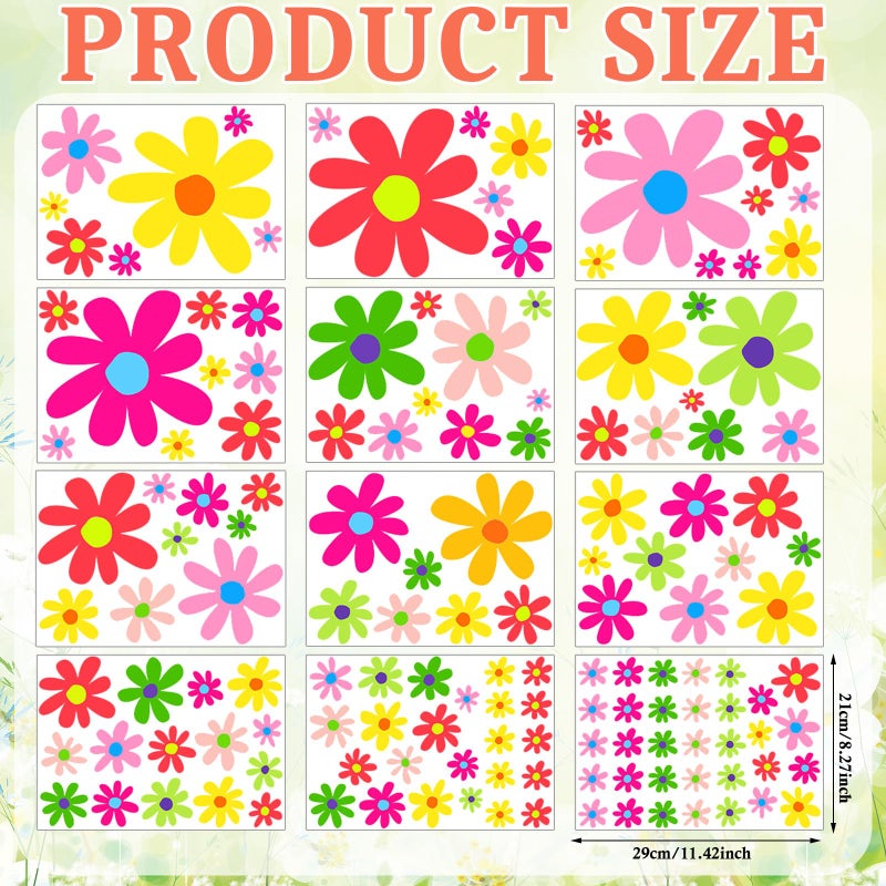 Dinifee 12 Sheets Daisy Stickers 147 Pcs Daisy Flower Car Decals Vinyl Self Adhesive Retro Flower Car Stickers Cling for Bumper Window Laptop Scratch Cover Wall Mirror Truck Decoration(Bright Style) - Image 2