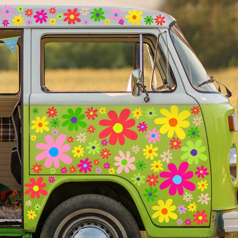 Dinifee 12 Sheets Daisy Stickers 147 Pcs Daisy Flower Car Decals Vinyl Self Adhesive Retro Flower Car Stickers Cling for Bumper Window Laptop Scratch Cover Wall Mirror Truck Decoration(Bright Style) - Image 1