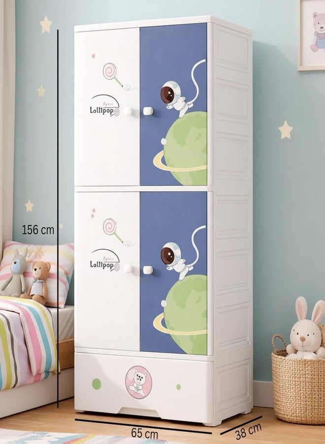 EXVITO Kids Astronaut Wardrobe Storage Cabinet - 3+1 Tier Children’s Clothes Organizer with Space Theme Doors, Toy & Bedroom Storage Unit for Nursery & Playroom - ASTRONUT - Image 2