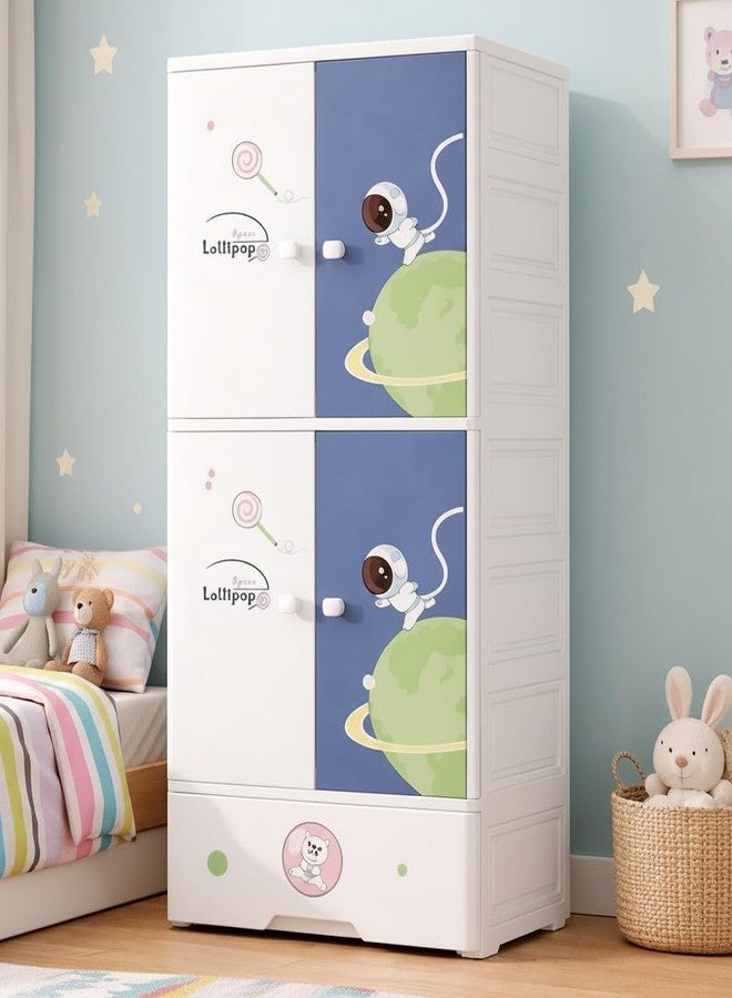EXVITO Kids Astronaut Wardrobe Storage Cabinet - 3+1 Tier Children’s Clothes Organizer with Space Theme Doors, Toy & Bedroom Storage Unit for Nursery & Playroom - ASTRONUT - Image 1