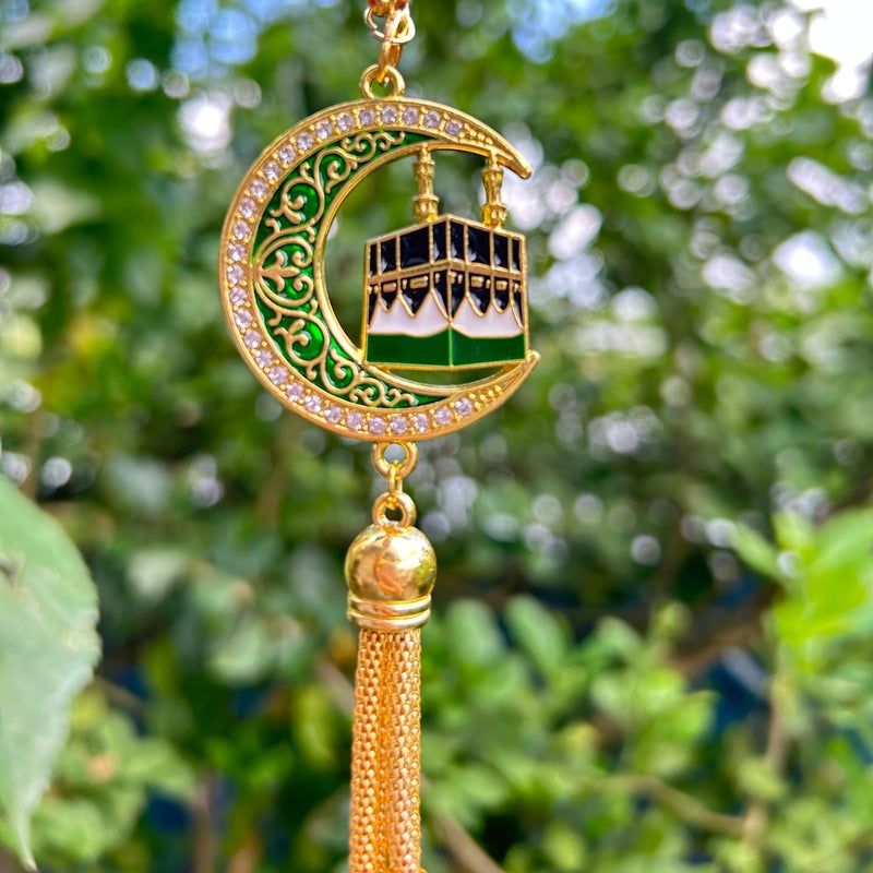 Green Golden Moon Car Rearview Mirror Hanging Ornament for Interior Decoration - Image 2