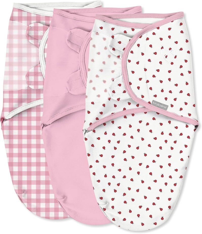 SwaddleMe by Ingenuity Original Swaddle, 100% Cotton, Improves Sleep & Calms Startle Reflex, 0-3 Months, 1.0 TOG, 3-Pack, Baby Swaddle Blanket - Lady Bug Picnic - Image 1