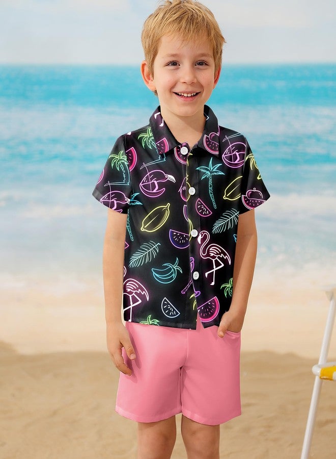 YALLET Boys Hawaiian Shirt Cool Summer Hawaii Shirts Casual Short Sleeve Button Down Aloha Beach Tee Tops 2-10 Years, Black, 7-8 Years - Image 4
