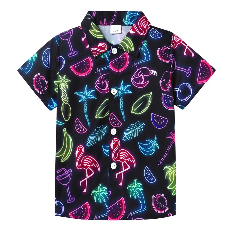 YALLET Boys Hawaiian Shirt Cool Summer Hawaii Shirts Casual Short Sleeve Button Down Aloha Beach Tee Tops 2-10 Years, Black, 7-8 Years - Image 1