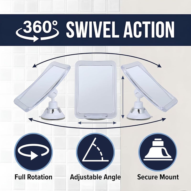 Anti slip Fogless Shower & Shaving Mirror with Upgraded Suction Mount for Bathroom, Anti Fog & Mist Free Shatterproof Surface and 360° Swivel, 16cm x 16cm (1X Magnification) Light & sturdy - Image 3