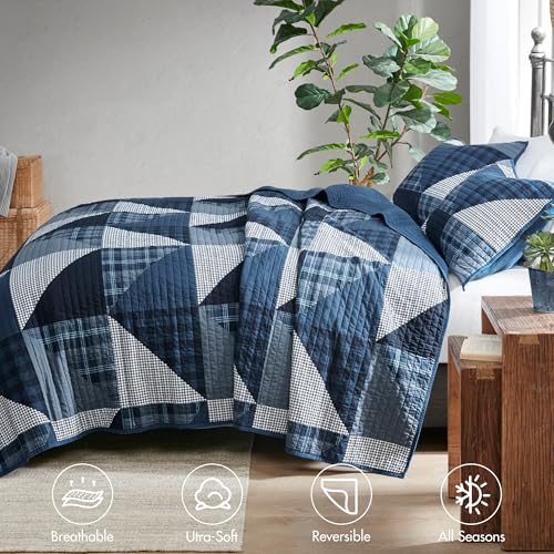 Woolrich John Rich & Bros. Woolrich Reversible Quilt Set - Cottage Styling Reversed to Solid Color, All Season Lightweight Coverlet, Cozy Bedding Layer, Matching Shams, Oversized King/Cal King, Olsen Geometric Blue - Image 4