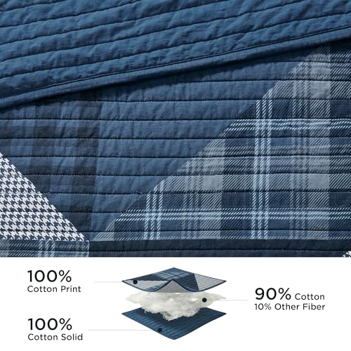 Woolrich John Rich & Bros. Woolrich Reversible Quilt Set - Cottage Styling Reversed to Solid Color, All Season Lightweight Coverlet, Cozy Bedding Layer, Matching Shams, Oversized King/Cal King, Olsen Geometric Blue - Image 3