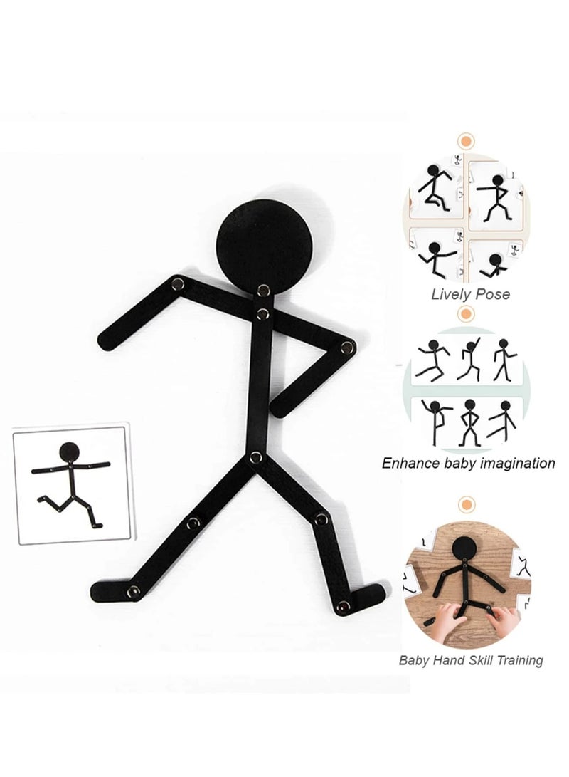 HAI BAO ER Wooden Stick Toys, New Light Black Wooden Stick Man Toys,  Montessori Material DIY Puzzle Toys Sporty Pose with 24 Cards for Children Intelligence Early Educational Toy (Including 24 Cards) - Image 4