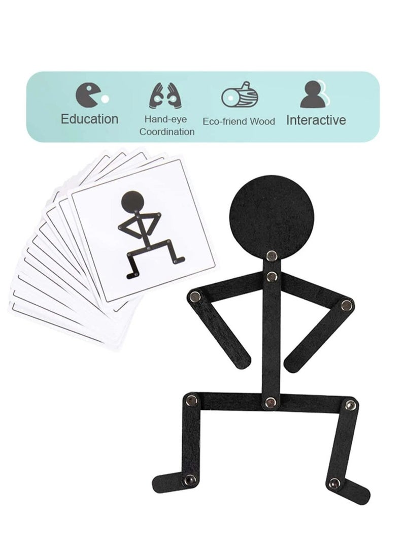HAI BAO ER Wooden Stick Toys, New Light Black Wooden Stick Man Toys,  Montessori Material DIY Puzzle Toys Sporty Pose with 24 Cards for Children Intelligence Early Educational Toy (Including 24 Cards) - Image 5