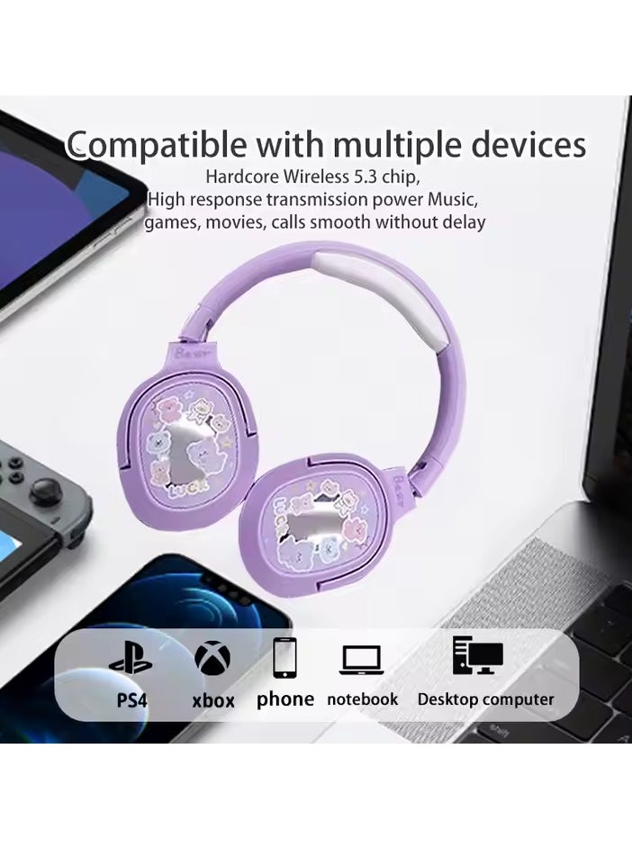 Generic Wireless Bluetooth Headphones High-Fidelity Sound Wireless Bluetooth with Cute Bags High-Quality Memory Card Purple  - Image 2
