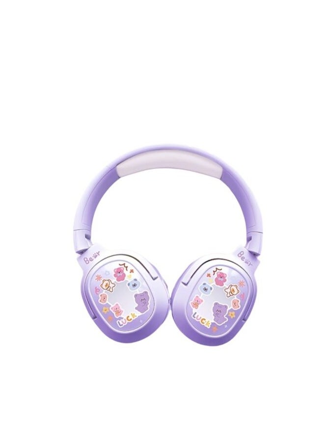Generic Wireless Bluetooth Headphones High-Fidelity Sound Wireless Bluetooth with Cute Bags High-Quality Memory Card Purple  - Image 1