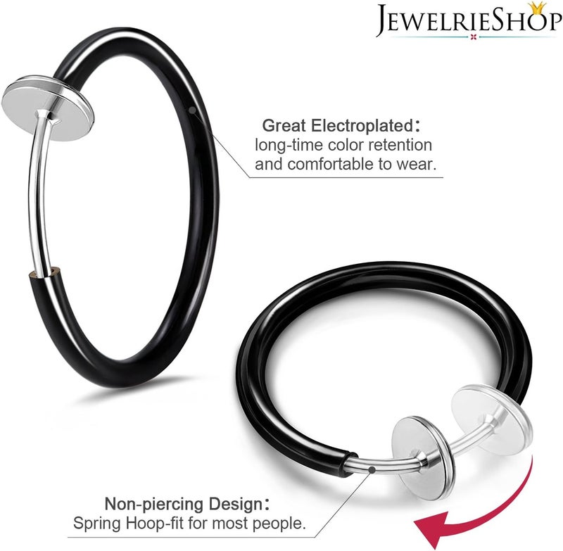 JewelrieShop Clip on Hoop Earrings for Women Fake Nose Ring Faux Lip Septum Ring Fake Cartilage Earrings Spring Endless Hoop Earrings Non Piercing Lobes Men (5 Pairs,13mm-25mm,Mixed Colors/Sized) - Image 2