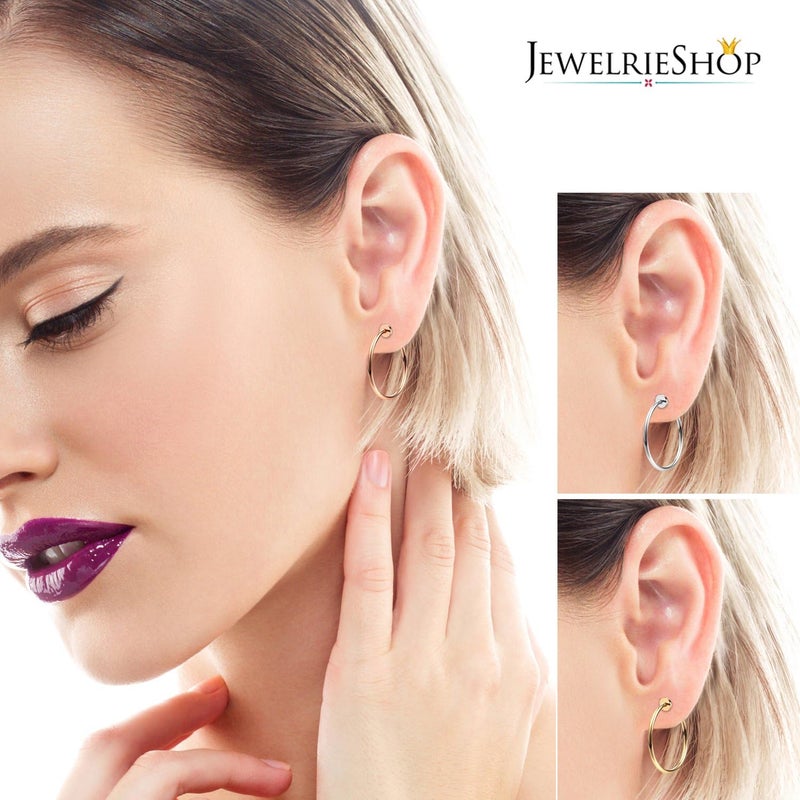 JewelrieShop Clip on Hoop Earrings for Women Fake Nose Ring Faux Lip Septum Ring Fake Cartilage Earrings Spring Endless Hoop Earrings Non Piercing Lobes Men (5 Pairs,13mm-25mm,Mixed Colors/Sized) - Image 4