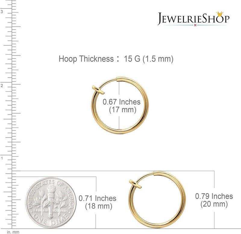 JewelrieShop Clip on Hoop Earrings for Women Fake Nose Ring Faux Lip Septum Ring Fake Cartilage Earrings Spring Endless Hoop Earrings Non Piercing Lobes Men (5 Pairs,13mm-25mm,Mixed Colors/Sized) - Image 3