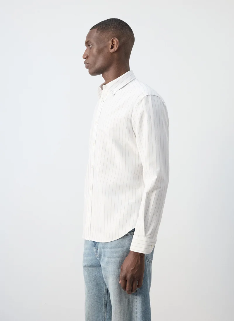 Mango Man 08-BEIGE 100% Cotton Striped Shirt for Men | Best Price UAE