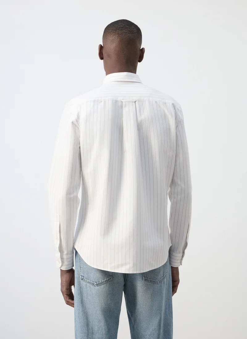 Mango Man 08-BEIGE 100% Cotton Striped Shirt for Men | Best Price UAE