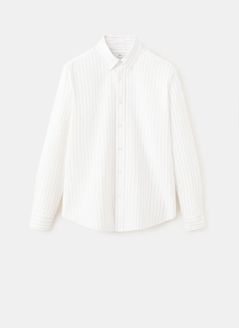 Mango Man 08-BEIGE 100% Cotton Striped Shirt for Men | Best Price UAE