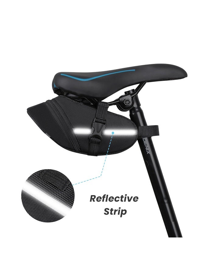 Bike Seat Bag - Durable Bicycle Saddle Bag Under Seat Storage Pouch for Mountain & Road Bike, 1.5L Capacity Wedge Pack with Reflective Straps, Easy Installation (Black) - Image 3