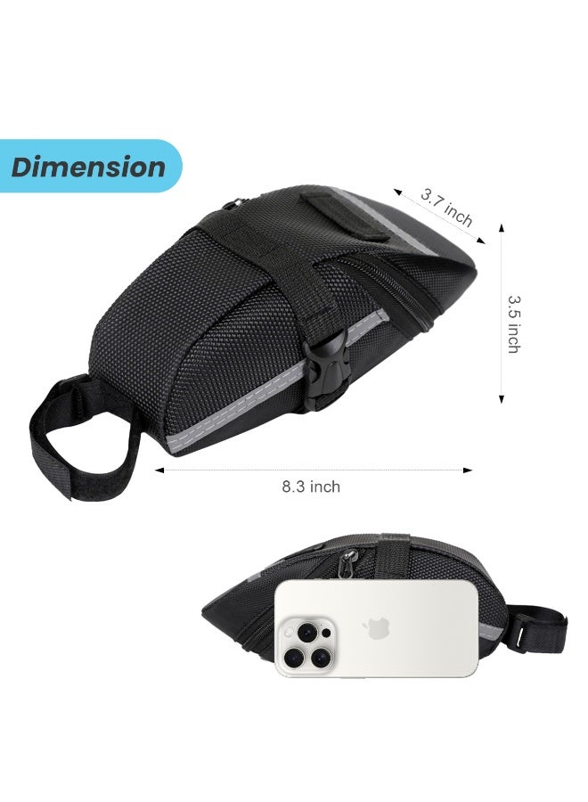 Bike Seat Bag - Durable Bicycle Saddle Bag Under Seat Storage Pouch for Mountain & Road Bike, 1.5L Capacity Wedge Pack with Reflective Straps, Easy Installation (Black) - Image 4