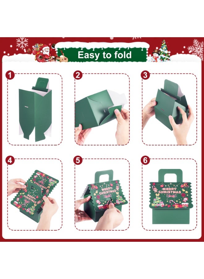 HSEAMALL 20pcs set of green base boxes with green cardstock lids Christmas party gift boxes. Paper confectionery boxes in a portable cottage design. New Year, Christmas, Christmas Eve, birthday party decorations and dessert gift boxes(Green) - Image 3