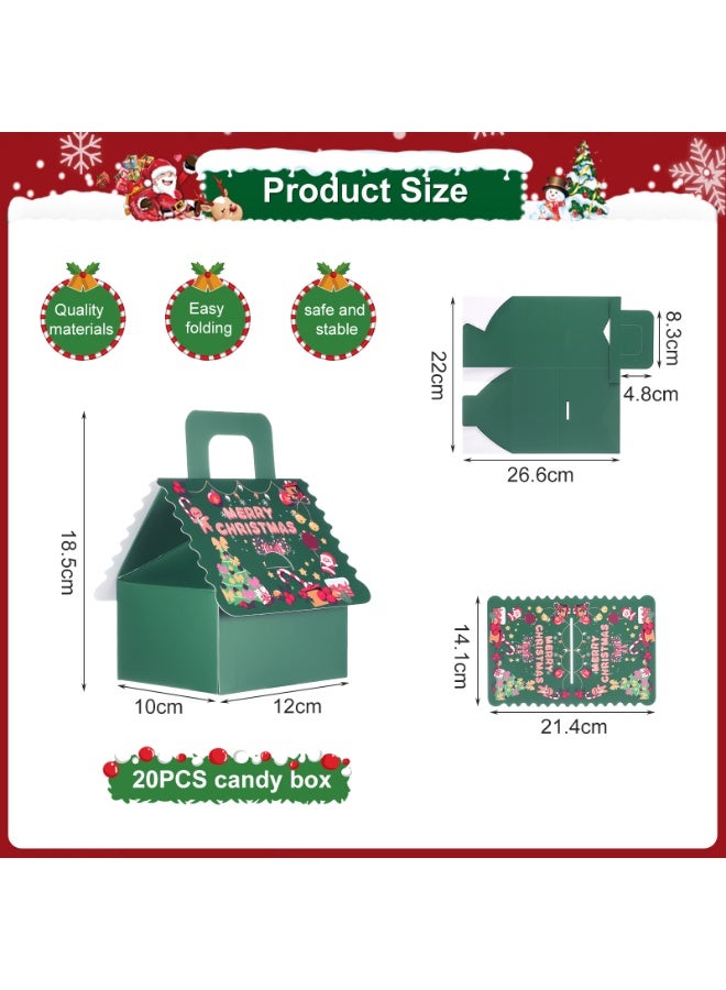 HSEAMALL 20pcs set of green base boxes with green cardstock lids Christmas party gift boxes. Paper confectionery boxes in a portable cottage design. New Year, Christmas, Christmas Eve, birthday party decorations and dessert gift boxes(Green) - Image 2