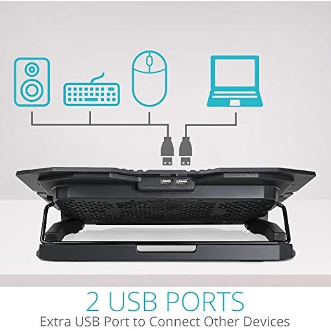 iSTAR LAPTOP COOLING PAD, USB GAMING LAPTOP COOLER STAND UP TO 15.6", 5 FAN 2500RPM ADJUSTABLE SPEED AND TRAY HEIGHT WITH LCD DISPLAY BLUE - Image 3